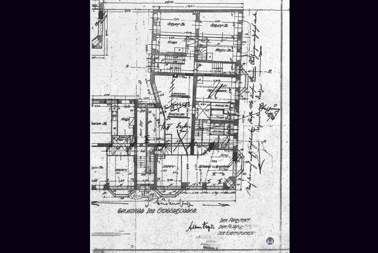 Taut-Haus Kottbusser Damm Ecke Bürknerstraße. Grundriss des Erdgeschosses.