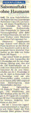 Westdeutsche Zeitung Vorbericht vom 10.01.2004