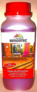 Bergotec Teak-Auffrischer - tiefenwirksam - Anwendung nach der Reinigung mit Bergotec Teak-Reiniger gibt die natürliche Schönheit und Farbe des Teak-Holzes zurück