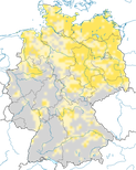 Karte der Brutgebiete der Rohrweihe (Circus aeruginosus) in Deutschland.