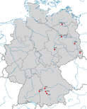 Karte zum Brutvorkommen des Rotfußfalken (Falco vespertinus) in Deutschland seit dem 19. Jahrhundert.