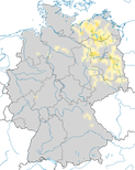 Karte zur Verbreitung des Fischadlers (Pandion haliaetu) in Deutschland während der Brutzeit.