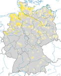 Karte zur Verbreitung der Löffelente (Spatula clypeata) in Deutschland zur Brutzeit.