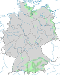 Karte zum Brutvorkommen des Gänsesägers (Mergus merganser) in Deutschland.