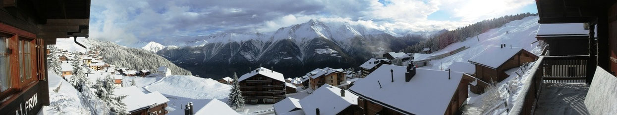 Panorama Balkon Chalet Balfrin, erster Schnee auf der Bettmeralp, Dezember 2015