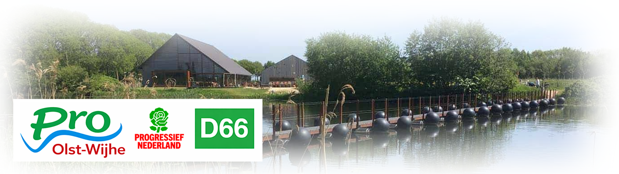 De header van onze website is een mooie panoramafoto van de Duursche Waarden met daaronder het logo van Pro Olst-Wijhe waarbij je kunt zien dat het hier gaat om GroenLinks-PvdA en D66.