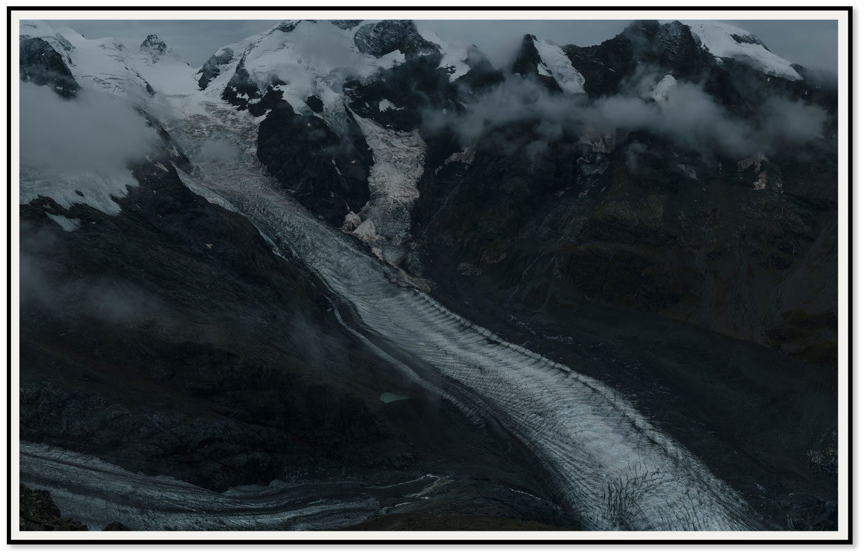 Vast glacier landscape of Morteratsch Glacier in Graubünden, Switzerland
