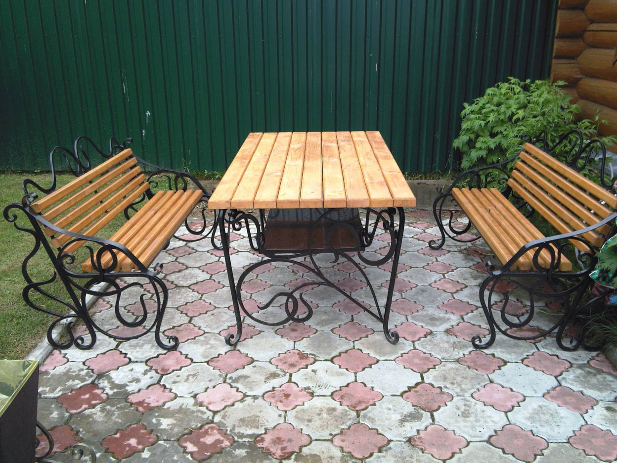 стол и лавки для беседки из профильной трубы