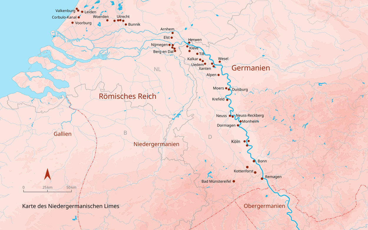 Karte UNESCO Welterbe Niedergermanischer Limes
