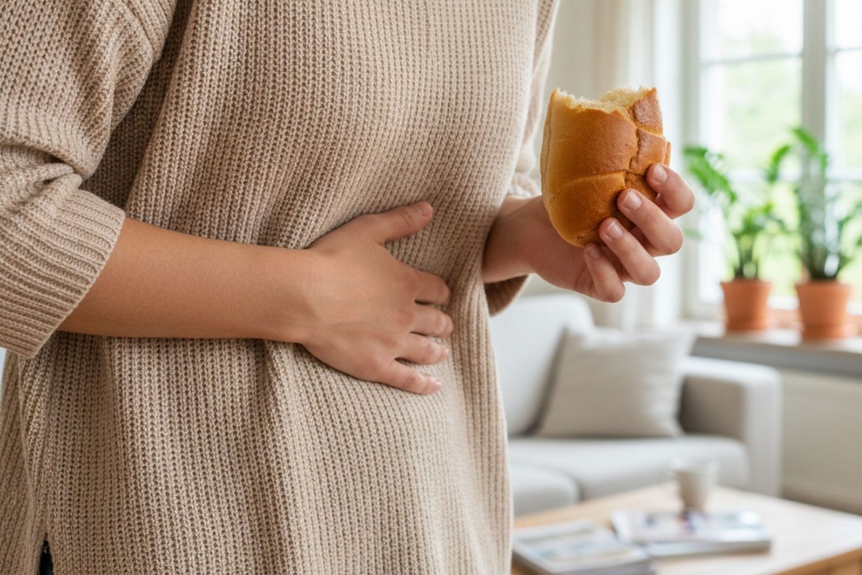 Wenn glutenhaltige Lebensmittel ständig Bauchschmerzen verursachen, ist es Zeit für eine ärztliche Diagnose. Bild: Debeka/KI