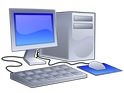 pc bleu avec unité centrale, clavier et souris