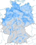 Karte zur Verbreitung der Blässgans (Anser albifrons) in Deutschland während des Winters