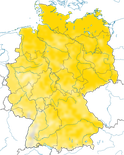 Karte zur Verbreitung des Gelbspötters in Deutschland.