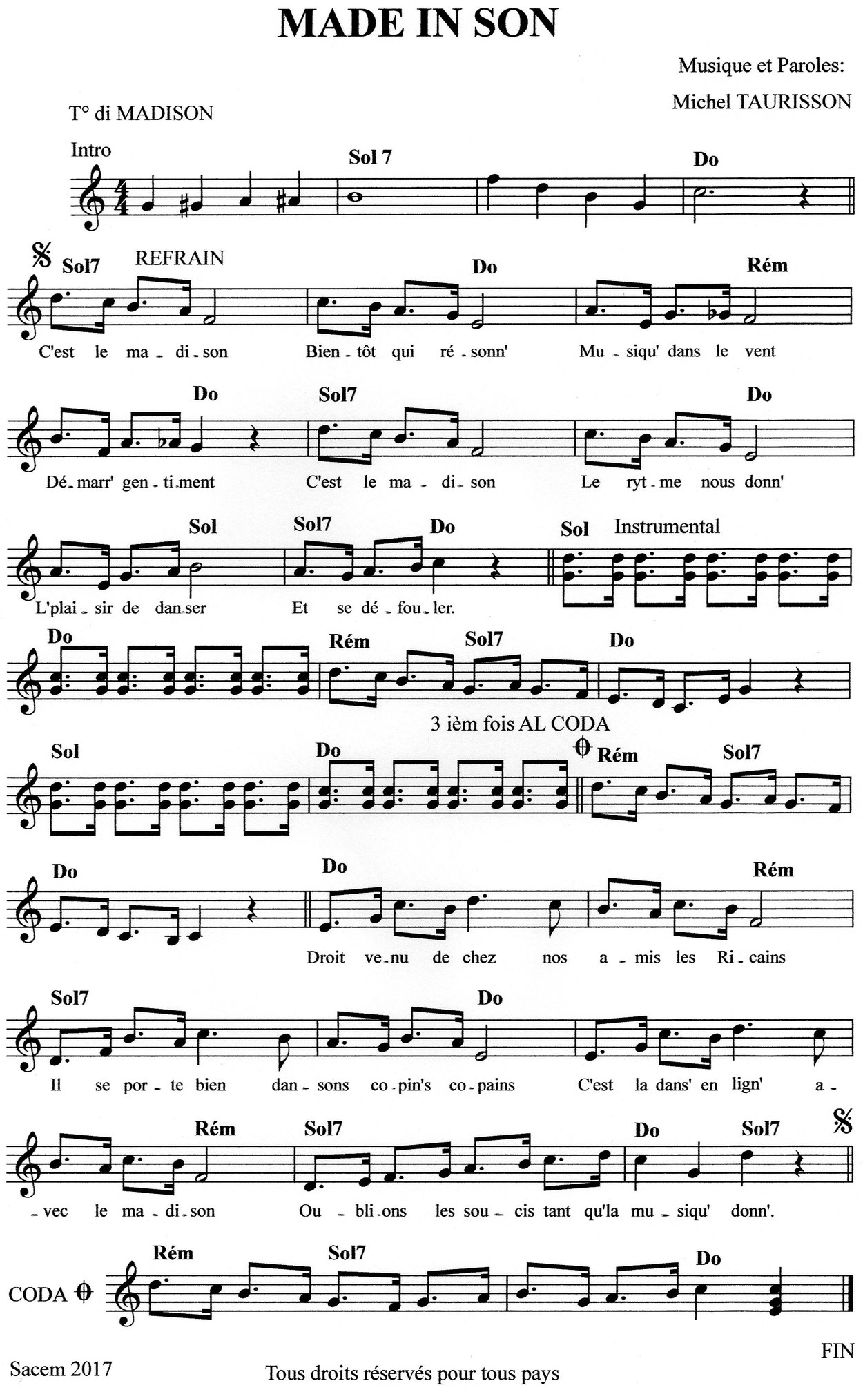 VIROLOGIE 19 Madison Partitions gratuites,Michel TAURISSON,Accordéon