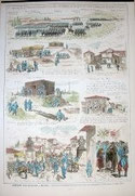 Origen de los grabados siguientes, Illustration Francaise 1874.Grabado Xilográfico acuarelado a mano.  
