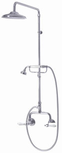 Federation Exposed Shower Set with Hand Held Shower - Chrome with White Porcelain Lever Handles, WELS 3 star rating, 9L/min