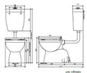 Cara Care Toilet Suite with vitreous China cistern. Available  with blue buttons and blue seat. specs