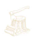 Zeichnung eines Holzstumpfes mit einer Axt