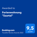 Booking.com Traveller Review Awards 2020: Ferienwohnung Saartal 9,6 von 10