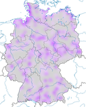 Karte zur Verbreitung des Zwergstrandläufers (Calidris minuta) während des Zuges in Deutschland.