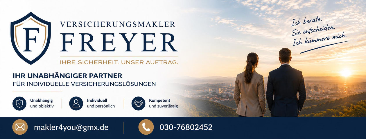 Unabhängiger Versicherungsmakler in Berlin: Beratung zu Rechtsschutzversicherung, Krankenversicherung, Altersvorsorge, Berufsunfähigkeit, Haftpflichtversicherung und alle gewerblichen Versicherungen