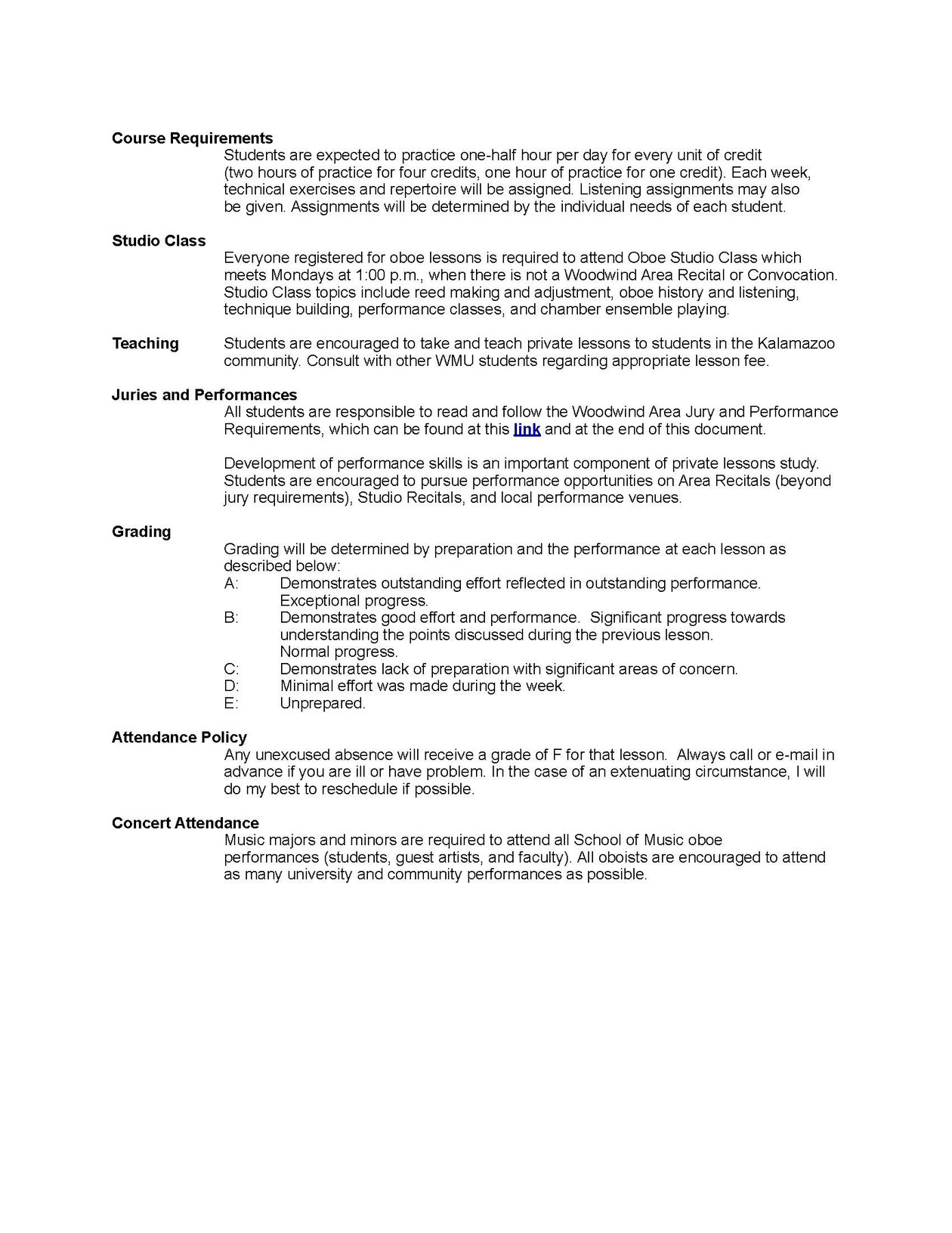 Oboe Studio Syllabus Nora Lewis, Oboist