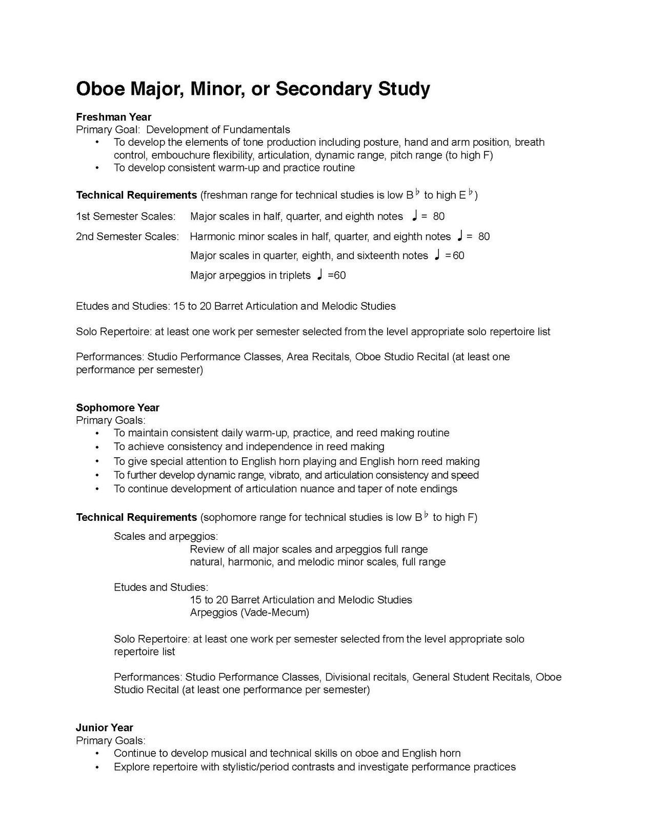 Oboe Studio Syllabus Nora Lewis, Oboist