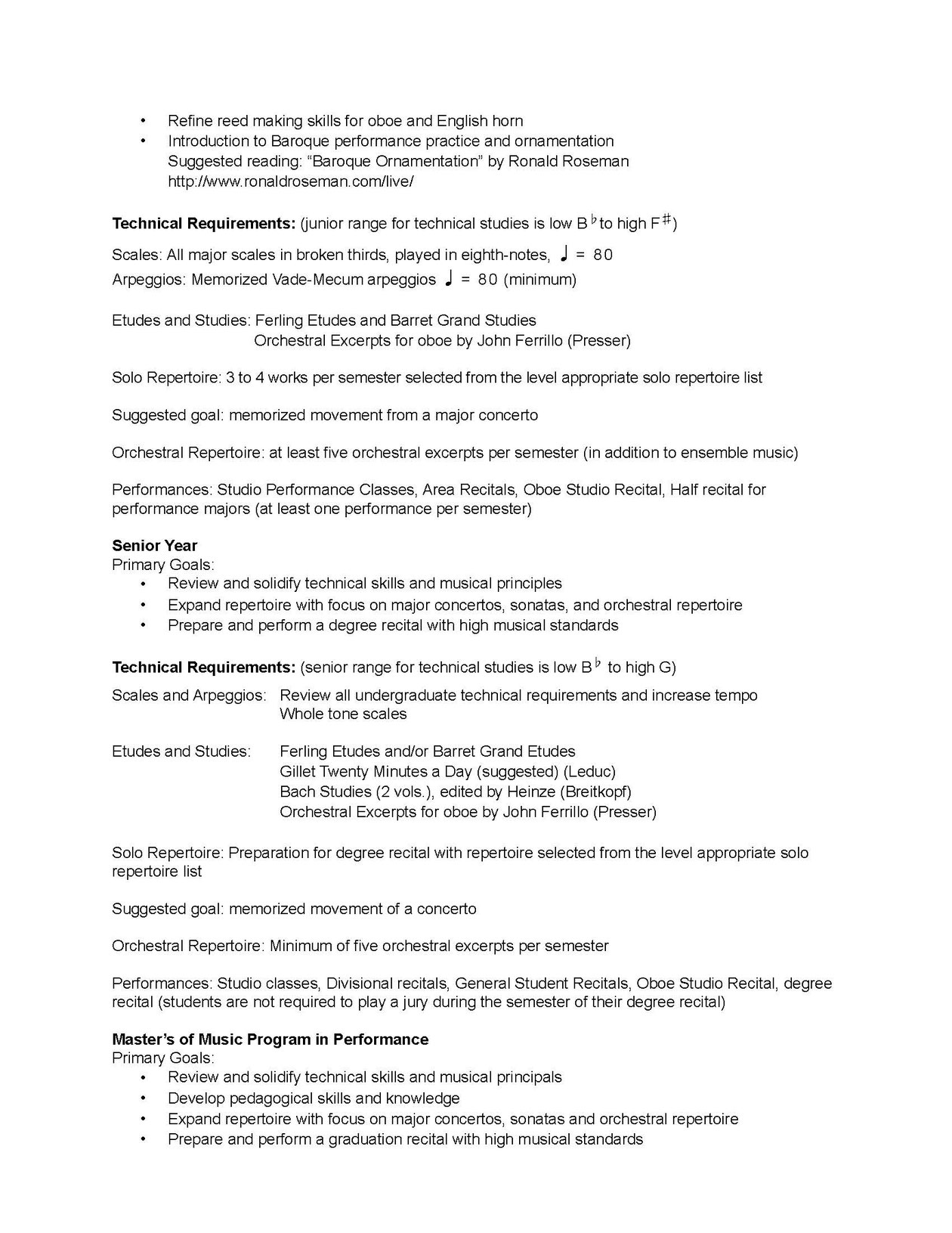 Oboe Studio Syllabus Nora Lewis, Oboist