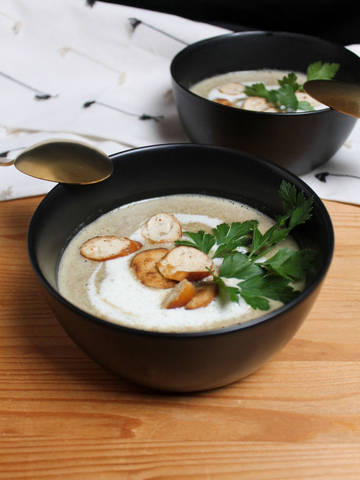 Champignoncremesuppe mit Brezencroutons - (K)leckerei