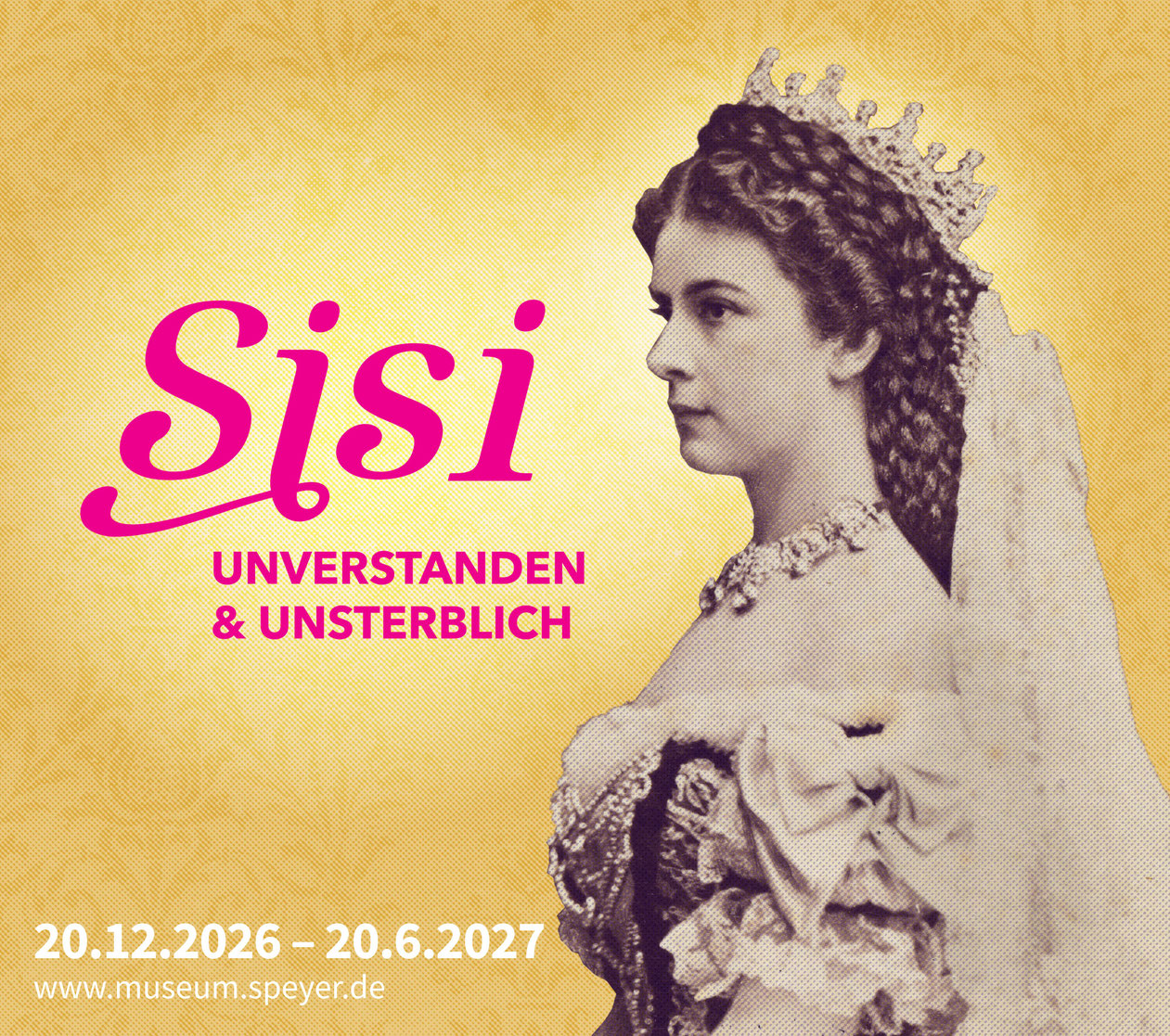 Banner zur Ausstellung "Sisi – unverstanden & unsterblich". Photografie Emil Rabending, 1867. Sammlung Petra Herzberg. Gestaltung: L.-M. Malek. 