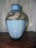 Grand vase en pâte de verre bleue à décor floral émaillé A. Delatte Nancy, Art Déco 1930