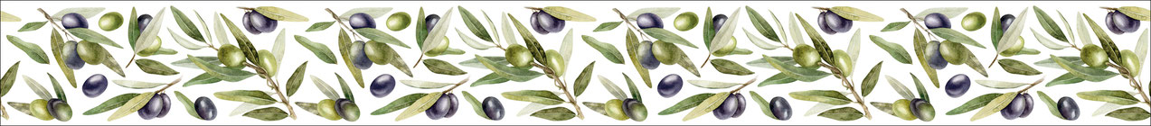 Nachhaltige Vlies Bordüre: Olivenzweige mit grünen und schwarzen Oliven im Aquarell - Design - wahlweise selbstklebend - Hergestellt in Deutschland - meinBordürenladen - meinAufkleberladen