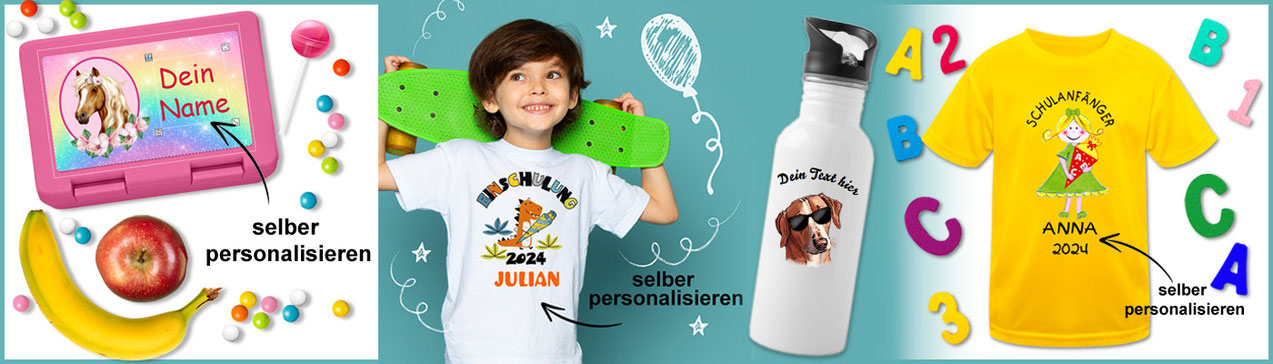 meinmotivladen24 - Spreadshop - Brotdosen, Trinkflaschen, T-Shirts zur Einschulung zum selber personalisieren