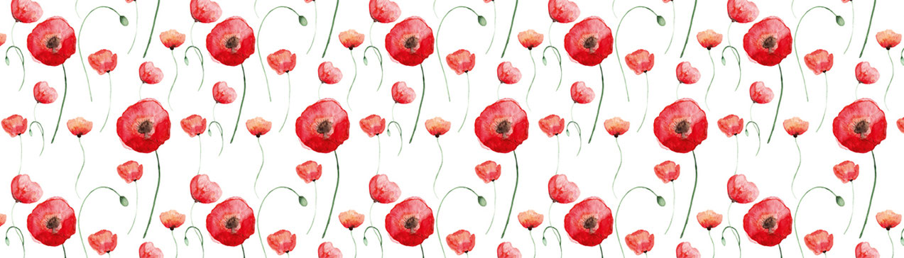 Wandbordüre Mohnblumen im Aquarell-Design