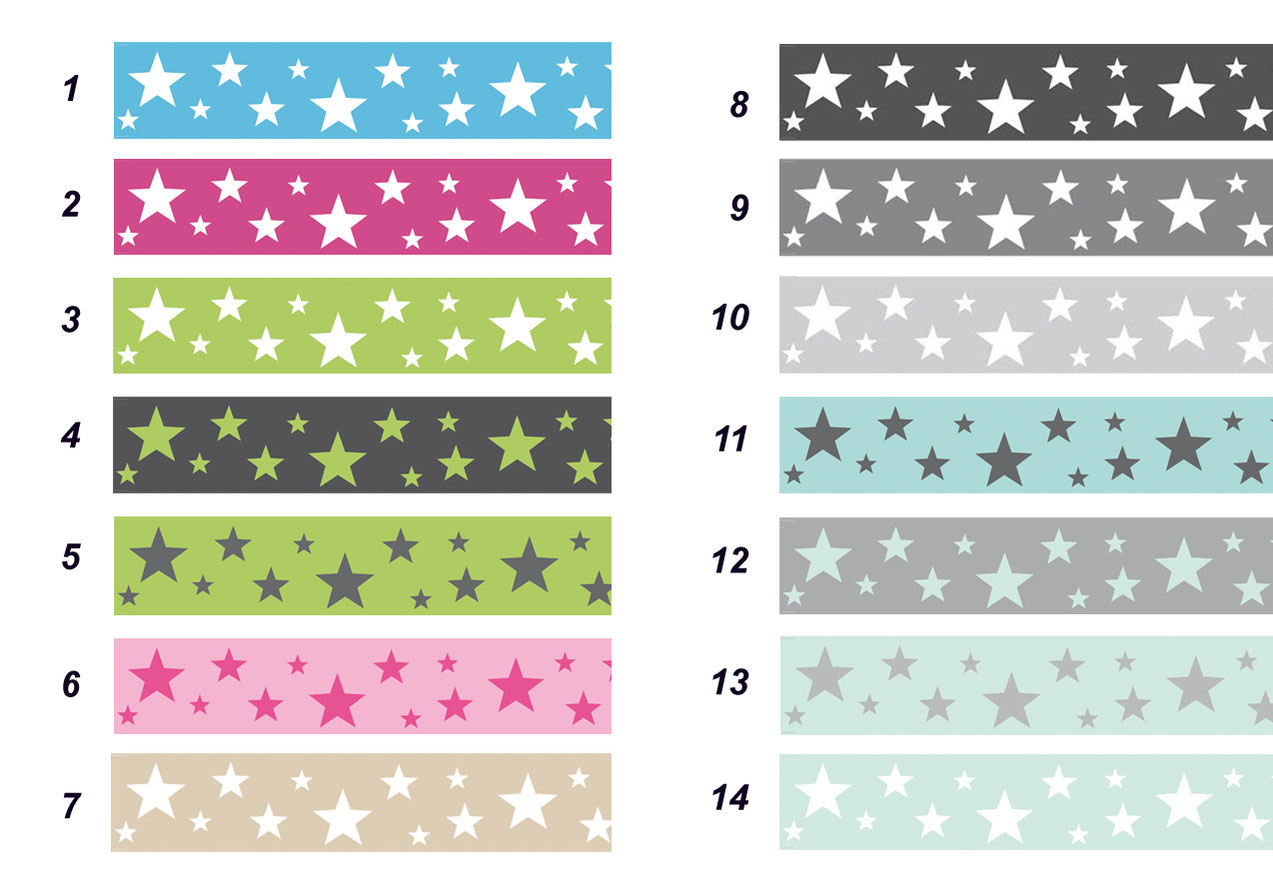 selbstklebende Vlies Bordüre für Kinderzimmer mit Sternen in verschiedenen Pastellfarben