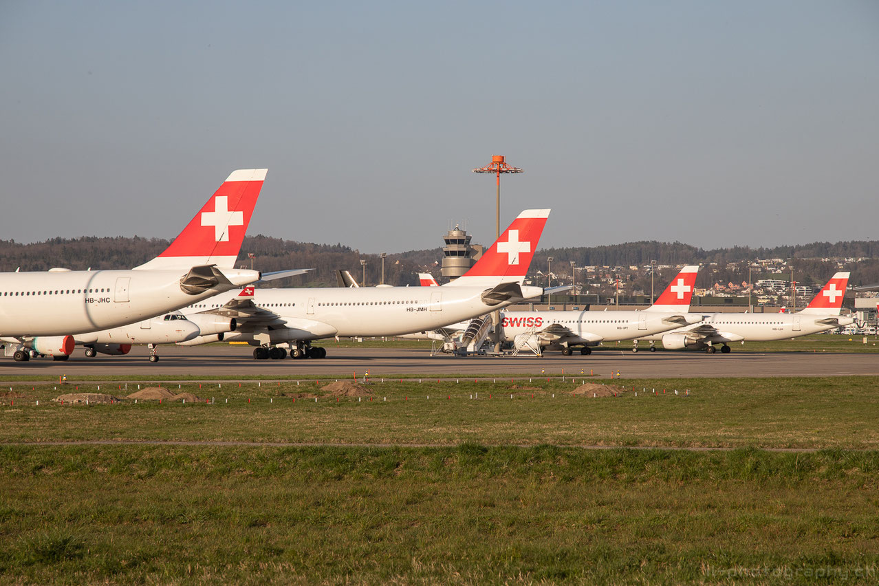 Teilgrounding der Swissflotte in Zürich und Dübendorf aufgrund der Coronakrise in der Luftfahrt. 