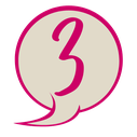 Die Ziffer 3 in einer Sprechblase als Symbol für Schritt 3 des AHA-Checks. 