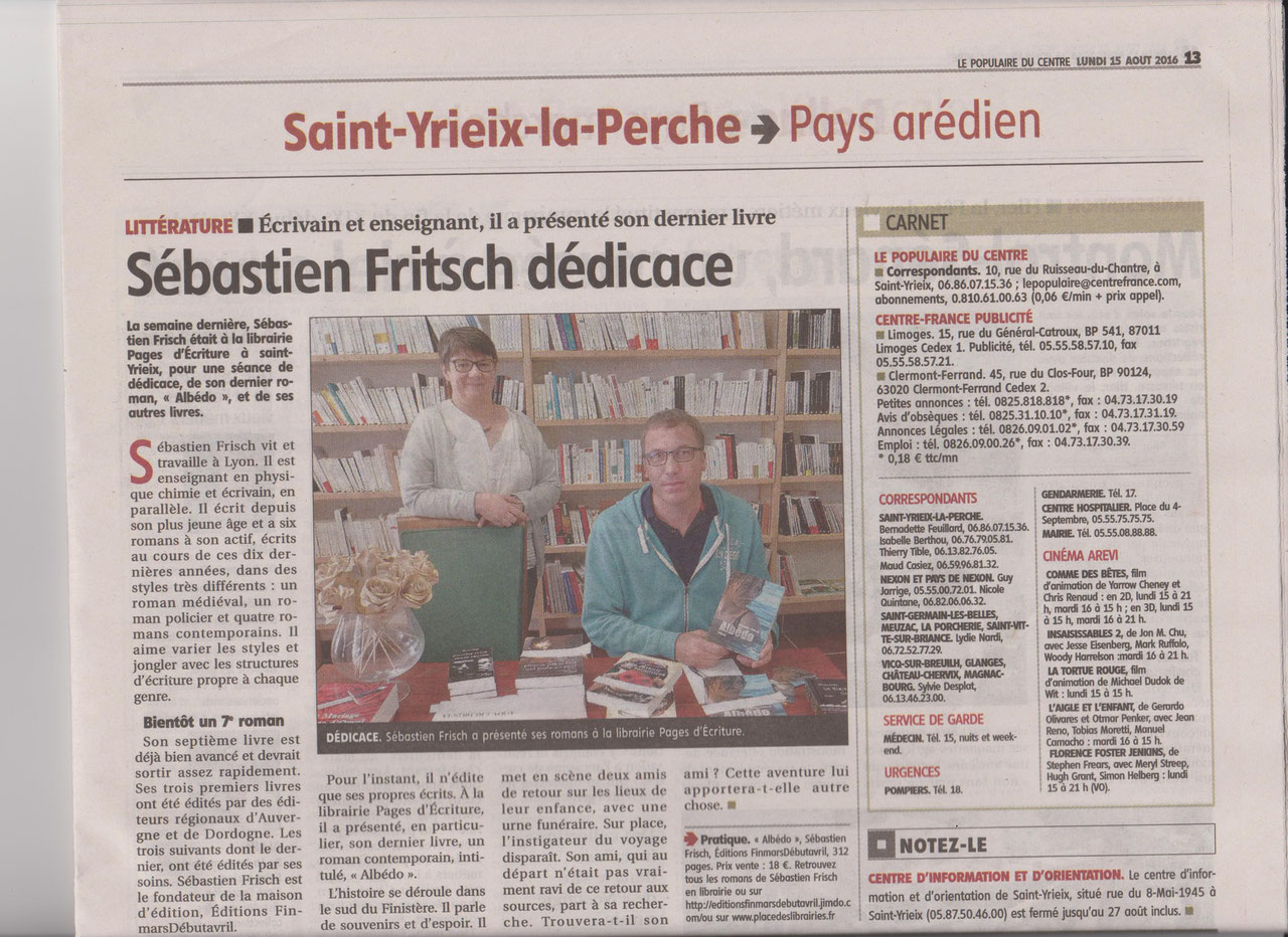 Le Populaire du Centre 15/08/16 Editions Fin mars début avril