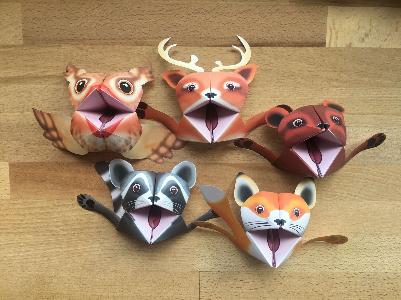 "Himmel und Hölle" Wald Wildtiere Tier Origami Waschbär Fuchs Hirsch Bär Eule falten Wald HSU