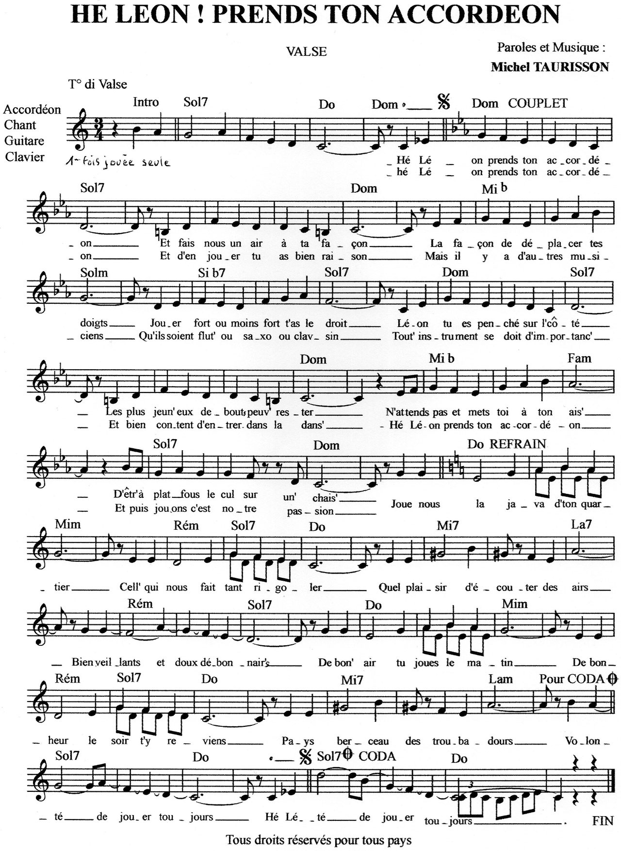 CORREZE Valse Michel TAURISSON Partitions gratuites,Michel