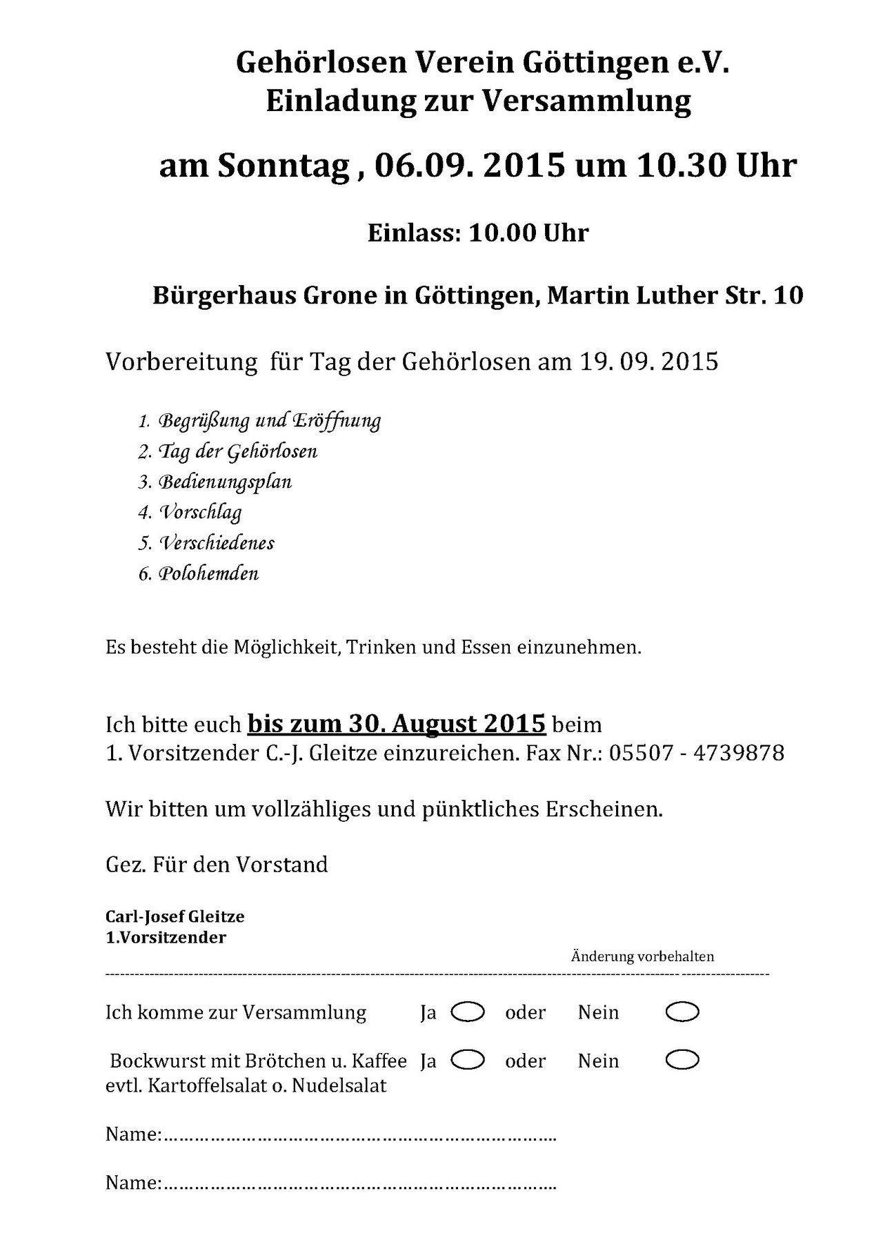 Einladung zur Versammlung - GV Göttingen e.V.