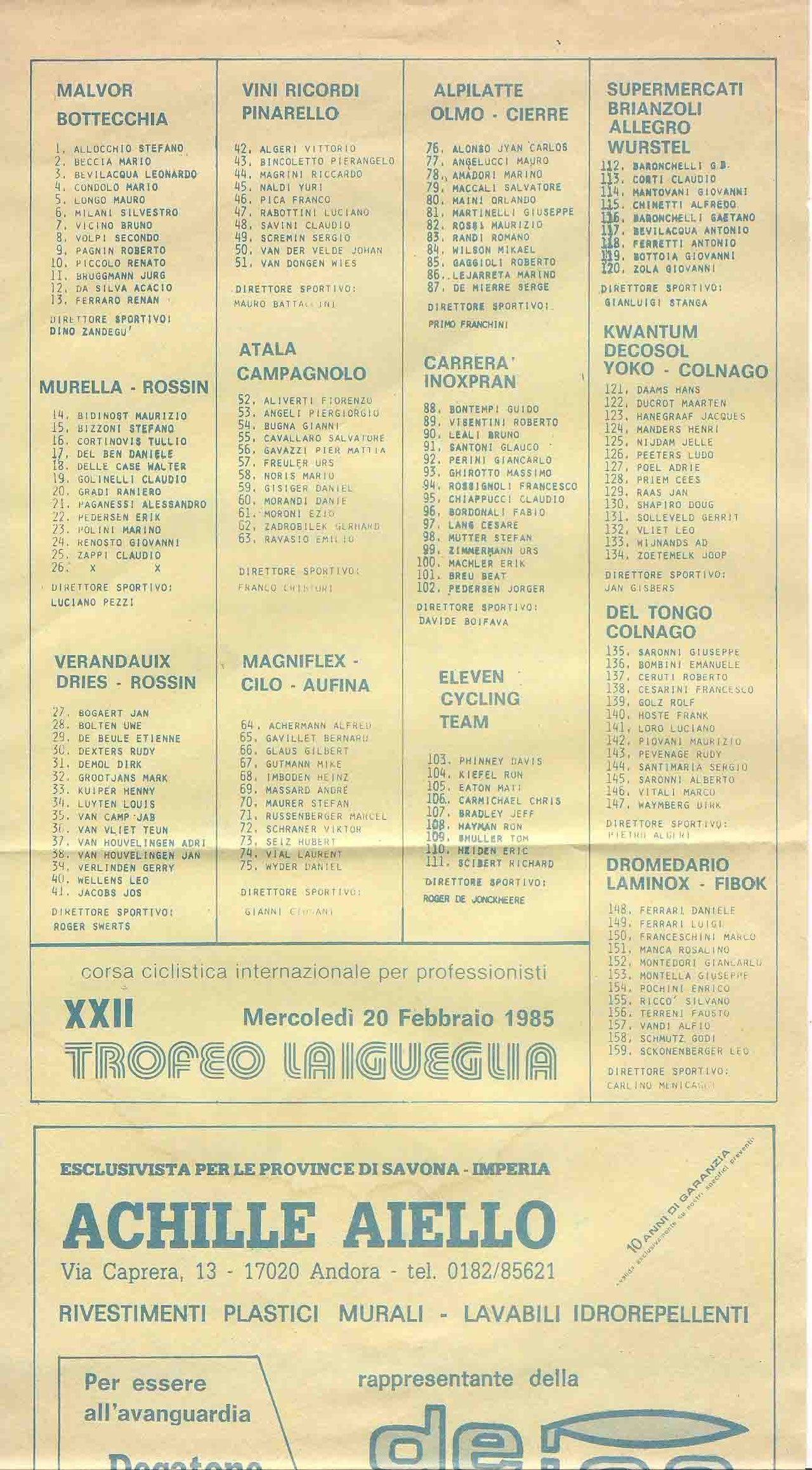 20 febbraio 1985 22° edizione Benvenuti su trofeolaiguegliastory!