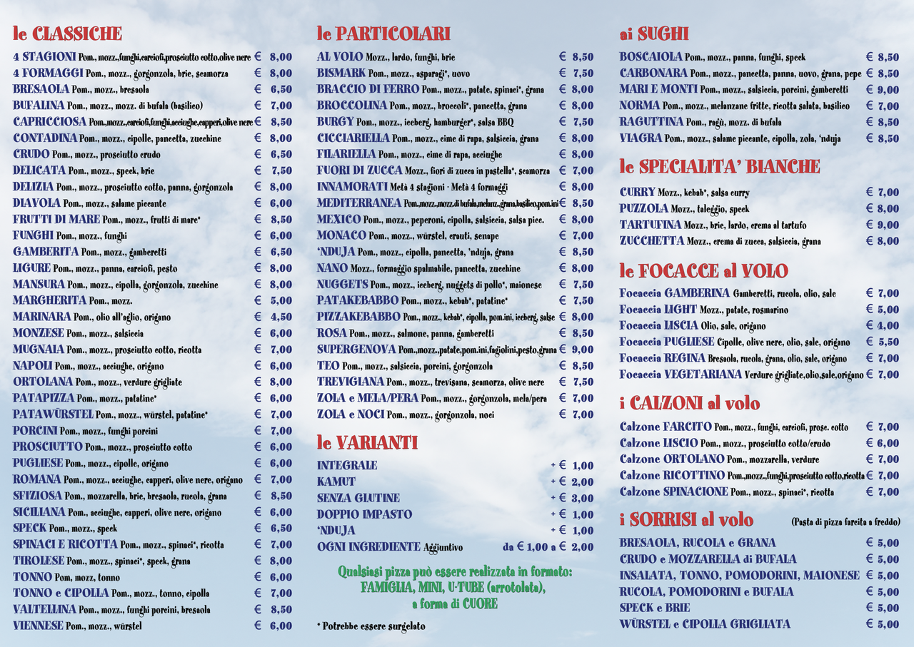 Listino Prezzi Pizza al Volo