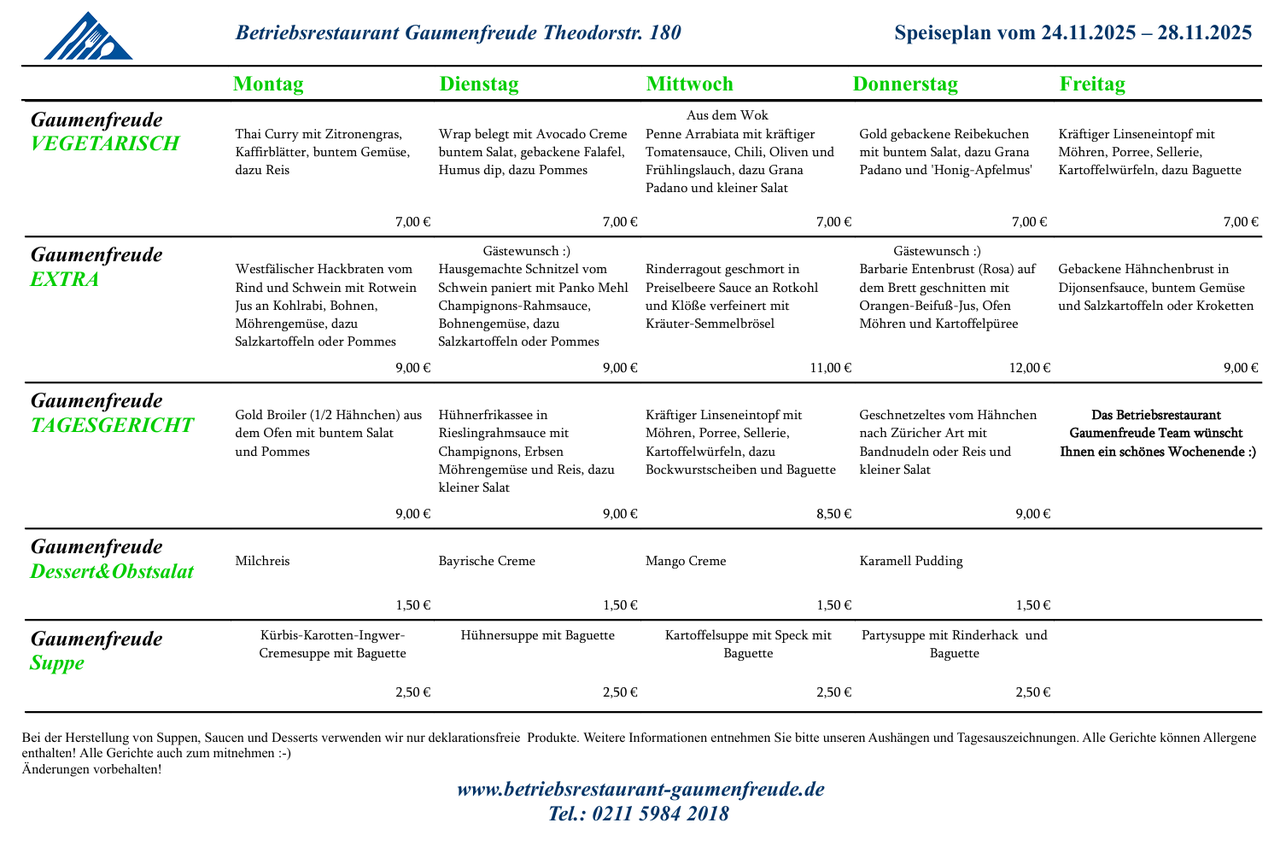 Speiseplan - betriebsrestaurant-gaumenfeudes Webseite!