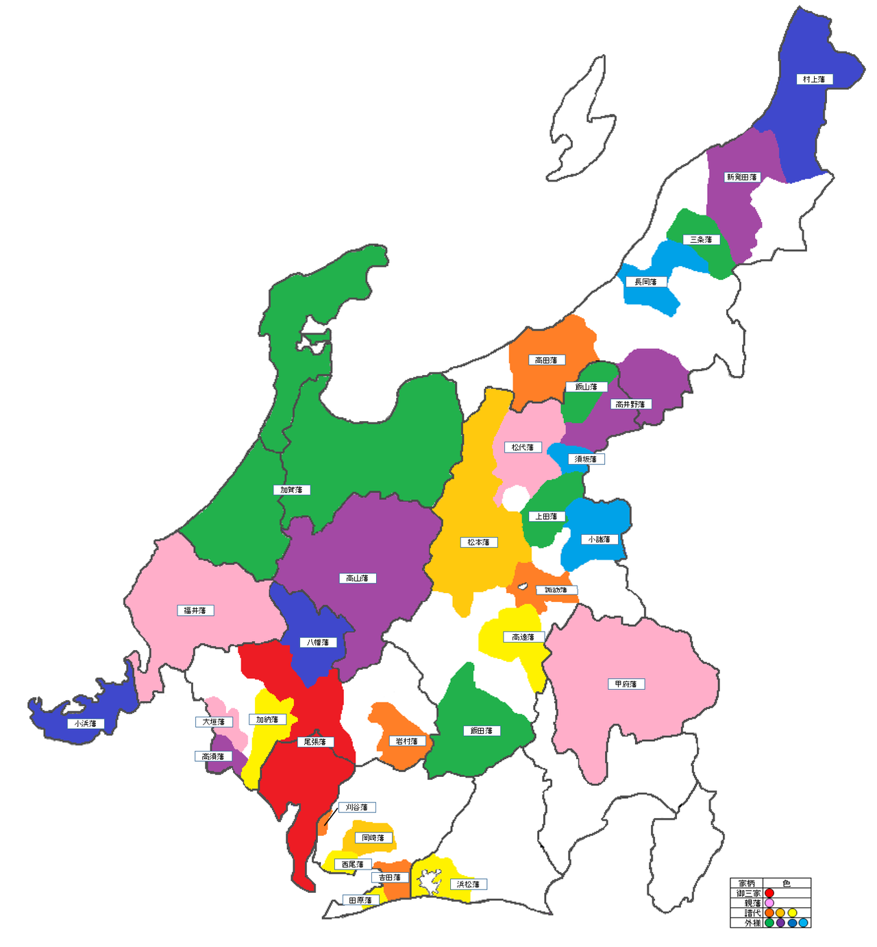 中部地方の大名配置図　大阪の陣後