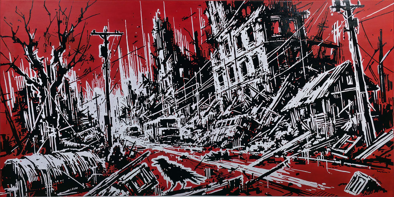 WE LOVE TO WATCH – 100 × 140 cm (2025), Acryl & Lackmarker auf Leinwand.