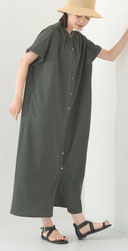 【接触冷感】  前開きシャツワンピース  SALE 2,980円(税込)  新色ダークグリーン
