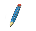 Illustration eines blauen Bleistifts mit rotem Radiergummi.