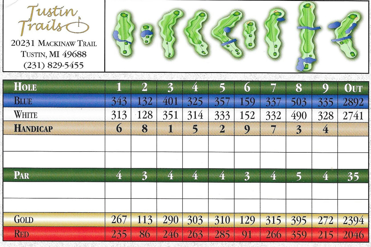 Scorecard and Course Map Tustin Trails Golf Course
