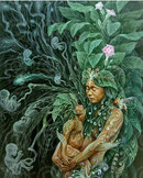 Spirit-Mama mit Kleinkind, grüne Pflanzen, Geburt